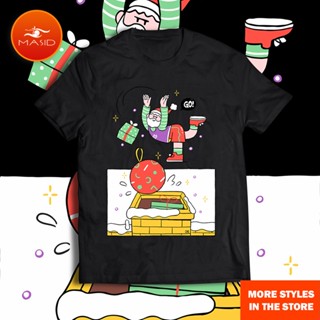 [Ready Stock] New 2022 Christmas Women Tee Shirt Cute Reindeer Print Short Sleeve Black White Tops tshirt