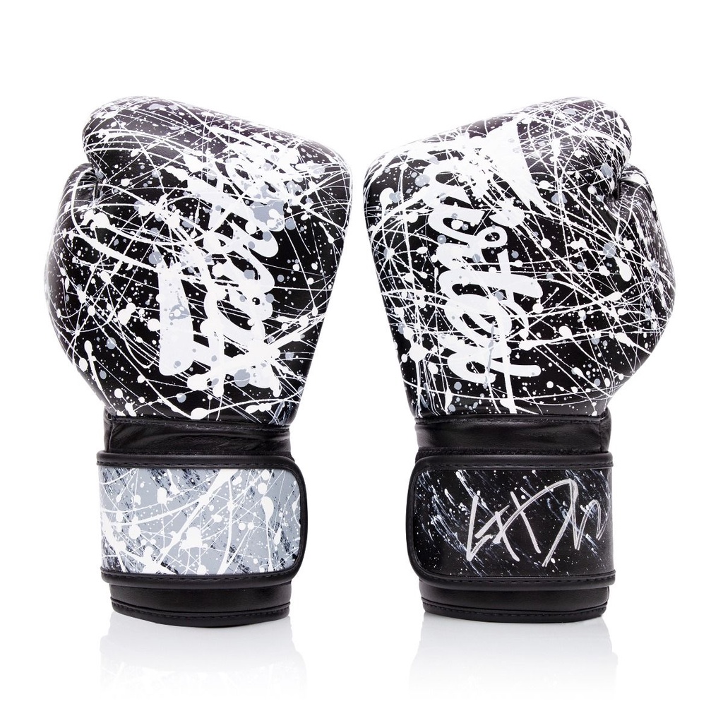 Fairtex Boxing Gloves BGV14PT Black white New Printer  Sparring MMA K1 นวมซ้อมชก แฟร์แท็ค ดำ ลายปริ้นสีขาว