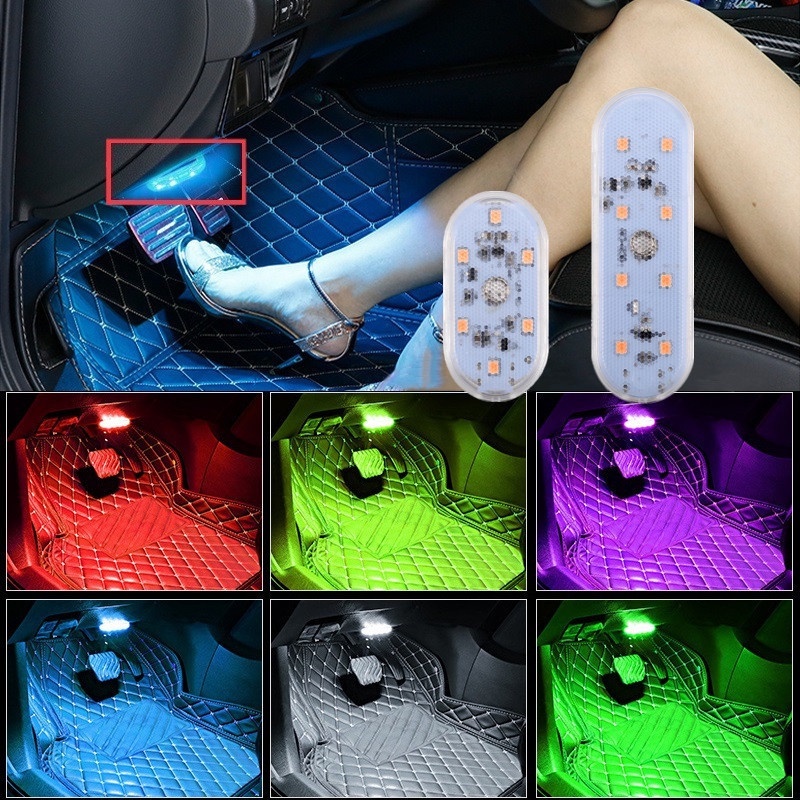 1x Rgb Led Car Interior Atmosphere Light Usb Rechargeable Finger Touch Sensor Dome Rading Bulb Auto Ambient Foot Lamp -