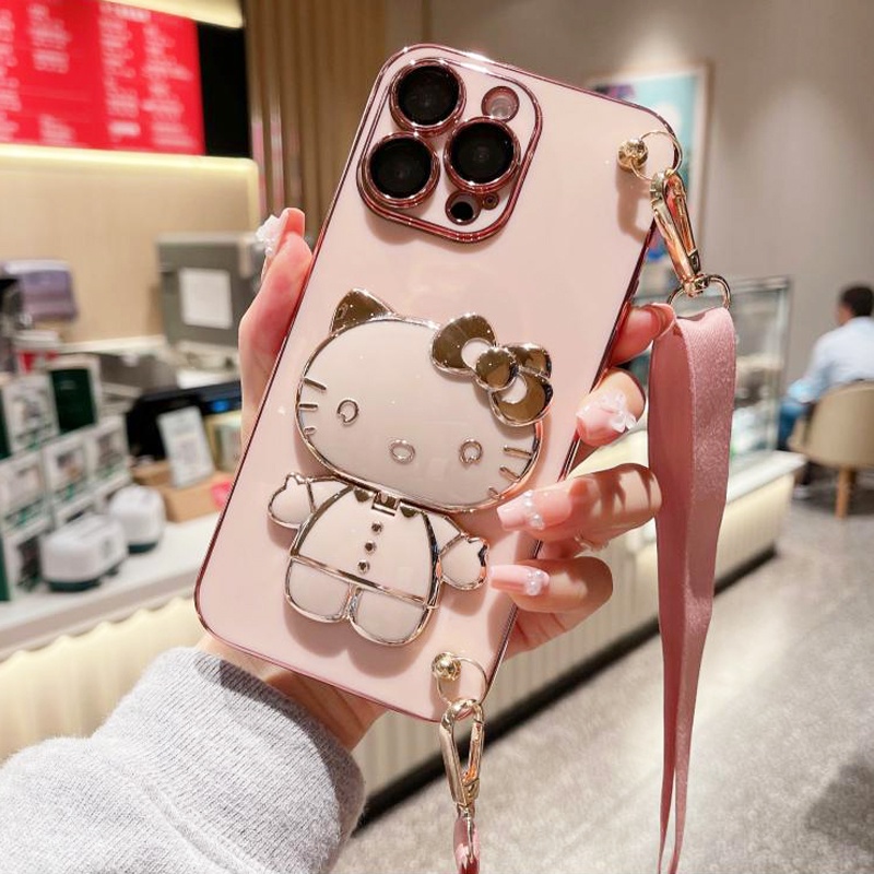 Realme C17 C15 C11 C20 C30 Q U1 2 5 5i 5s 6 7i 8 8i 9i 9 10 Pro Square การ์ตูนกระจกแมว KickStand สร้