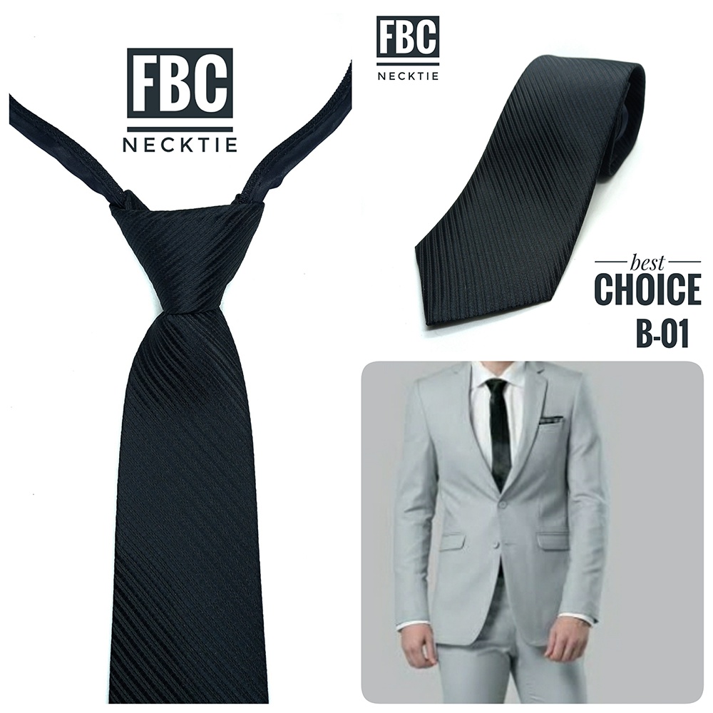 เนคไทสำเร็จรูปรวมสีดำ ผ้าดี ไม่ต้องผูก แบบซิป Men Zipper Tie Lazy Ties Fashion (FBC BRAND)ทันสมัย เรียบหรู มีสไตล์