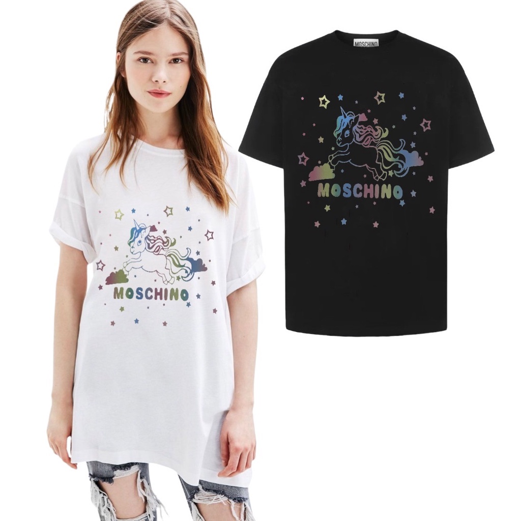 TopBrands คุณภาพพรีเมี่ยม 1:1 M0sch1n0 Tshirt ผู้หญิงผู้ชาย Baju T เสื้อ