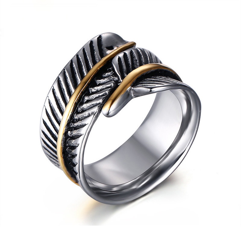 316L สแตนเลสคลาสสิก Feather แหวนผู้ชายชาย Biker แหวน Comfort Fit เครื่องประดับ