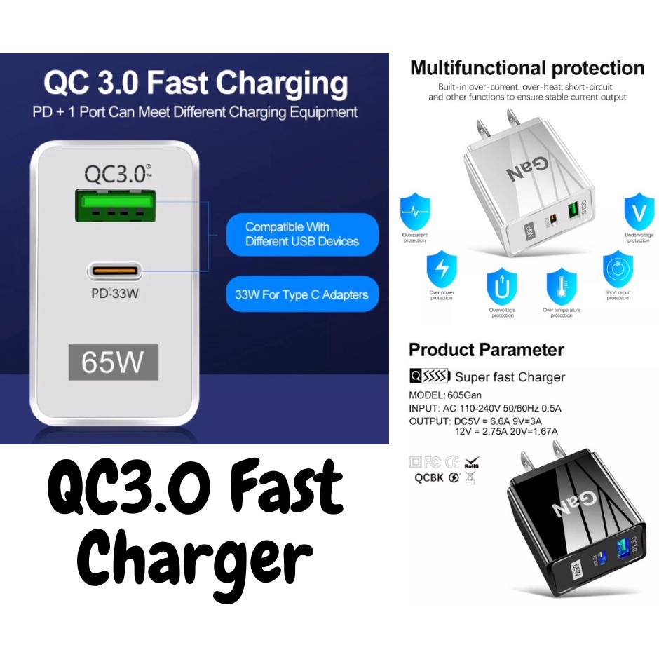 65W Fast USB Charger หัวชาร์จโทรศัพท์