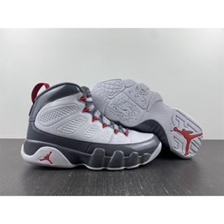 Air Jordan 9 รองเท้ากีฬา รองเท้าบาสเก็ตบอล สีขาว สีแดง สีเทา Z91T