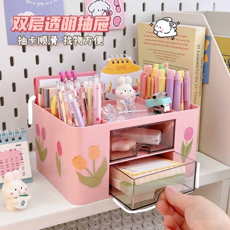 พร้อมส่ง กล่องจัดระเบียบบนโต๊ะแบบมีลิ้นชักด้านหน้า