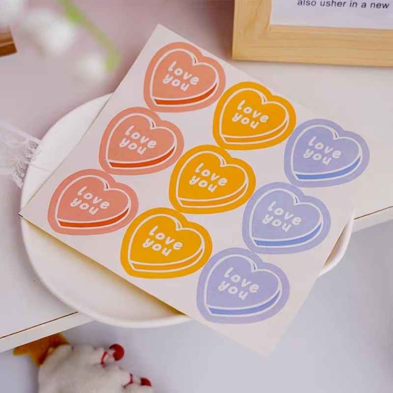 พร้อมส่ง (K-09)สติกเกอร์รูปหัวใจ 3 สี 9 ดวง