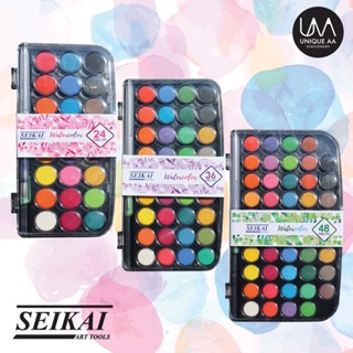 Seikai ชุดสีน้ำเค้ก พร้อมพู่กันแท้งค์ 24/36/48 สี