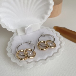 Hadesories Duo Hoop Earrings ต่างหูห่วงสีเงินพร้อมห่วงห้อยสีทองแบบถอดได้