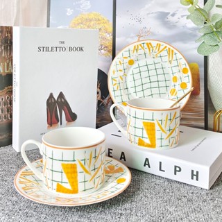 Hermes Home European bone china leaf series, two cups and two plates of coffee cup