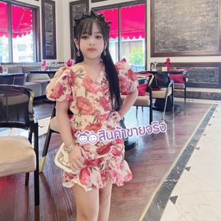 HT03/💜พร้อมส่ง💜ชุดเด็กผู้หญิงเซท ดอกกุหลาบชีฟอง 3ชิ้น เสื้อ+กระโปรง+กิ๊บ