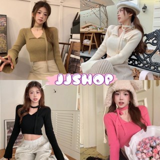 JJ shop 💜พร้อมส่ง เสื้อคอปกไหมพรม แขนยาวผ้าร่อง ดีเทลแถมสายผูกคอ "5K39" -N