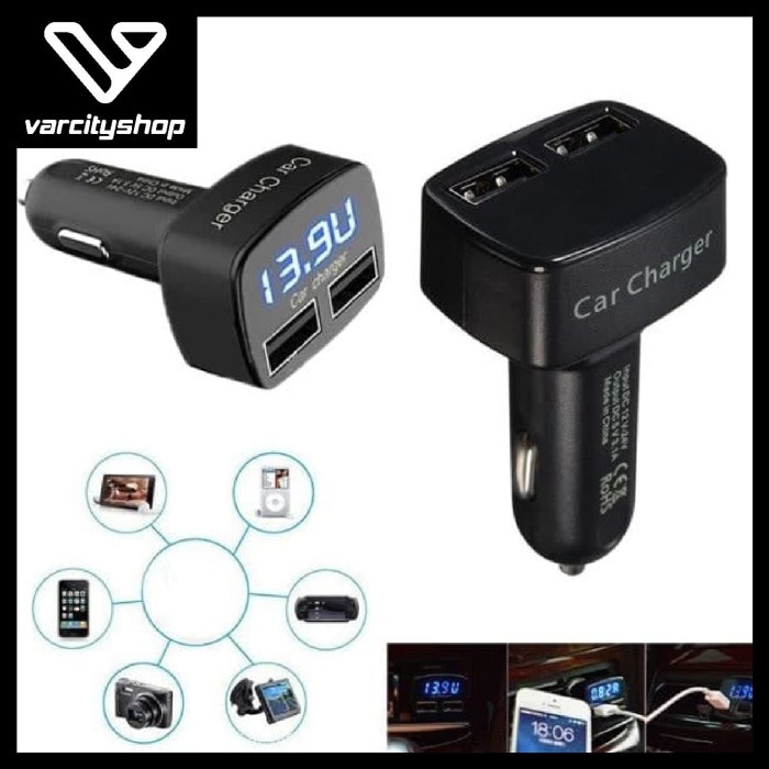 4in1 Car Charger Car Charger 3 1A Output Volt AmpereMeter อุณหภูมิอเนกประสงค์ J5T5 อินเทรนด์คุณภาพดี