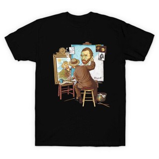 Vincent Van Gogh Triple Self Portrait Sunflower Art Mashup Parody Black Classic Men T Shirt For Girt