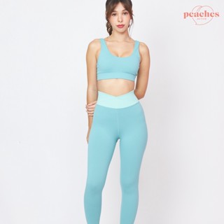 [Peaches active] Soft flex Leggings (Aqua) - เลคกิ้งขายาวสีฟ้าน้ำทะเล/ กางเกงออกกำลังกาย กางเกงกีฬา