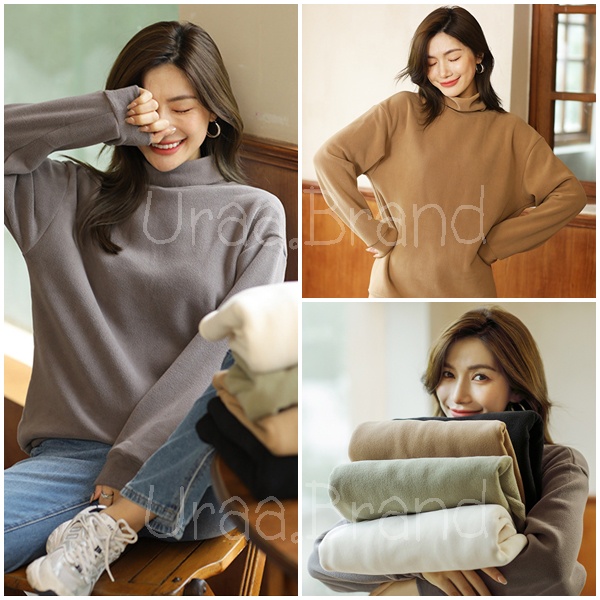 อก 42-48 / ผ้าฟรีส หนา นุ่ม เสื้อแขนยาวบุขน เสื้อคอเต่าบุขน Fleece Sweater กันหนาว ติดลบ