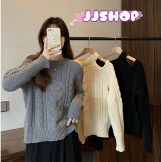 JJ shop 💜พร้อมส่ง เสื้อแขนยาวถักไหมพรม กันหนาวลายเปียเว้าช่วงไล่ข้างนึง"73242"