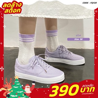 FA2SHOP รุ่น FQ120 รองเท้าผ้าใบหนังสีม่วงลายหมี