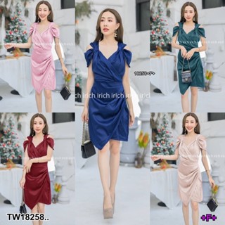 TW18258 Dress เดรสสั้น เว้าไหล่  อกไขว้