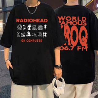 ถูกที่สุด T-shirts Men Vintage T Shirt Band Rock Radiohead OK Computer Pablo Honey Tour Music Album Print Tshirt Short-s