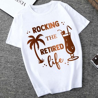 ถูกที่สุด The Retired Life Women T Shirts Fashion Ladies Tops Pattern Print Simple Style Casual Daily Short Sleeve Comfo