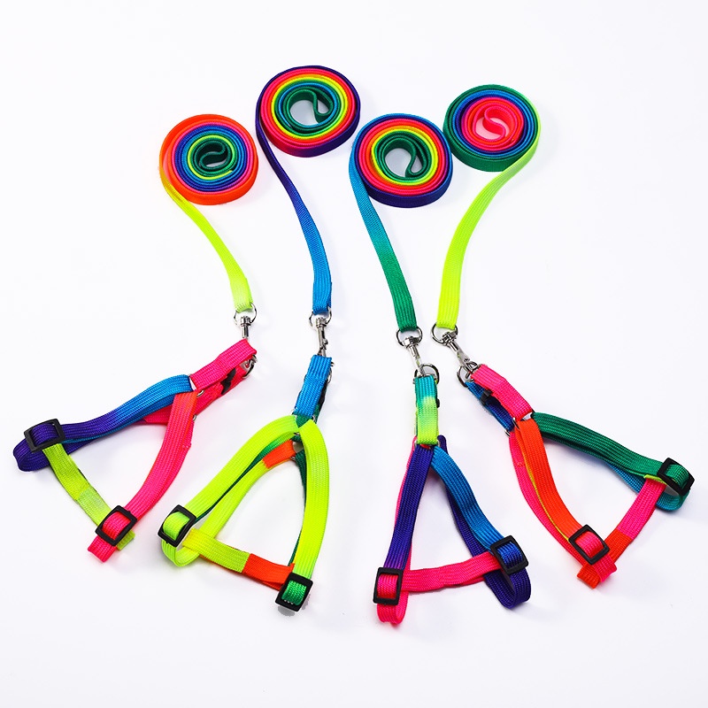PEKO PET&CAT สายจูงสัตว์เลี้ยง สีรุ้งแบบหนา สายจูงแบบสามวรรค สายจูงสุนัข สายจูงแมว สายจูงกระต่าย