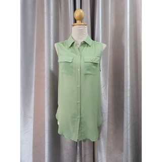 FF02390 เสื้อแฟชั่น ชีฟอง สีเขีย แบรนด์เนม มือสอง อก 35 นิิ้ว