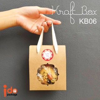 Idopackage-กล่องเบเกอรี่กระดาษคราฟท์ แบบมีหู/เชือกหิ้ว ใส่คุกกี้ หลากหลายขนาด แพ็คละ 10 ใบ
