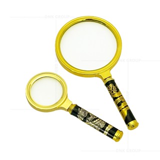 แว่นขยาย แว่นขยายอ่านหนังสือ แว่นขยายด้ามจับ แว่นขยายด้ามลายมังกร  Magnifier Gold 90,50 mm