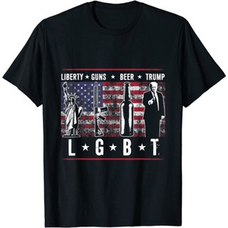 Lyzh เสื้อยืดลําลอง ผ้าฝ้าย แขนสั้น พิมพ์ลาย Liberty Guns Beer Trump LGBT Parody ของขวัญ สําหรับผู้ชาย