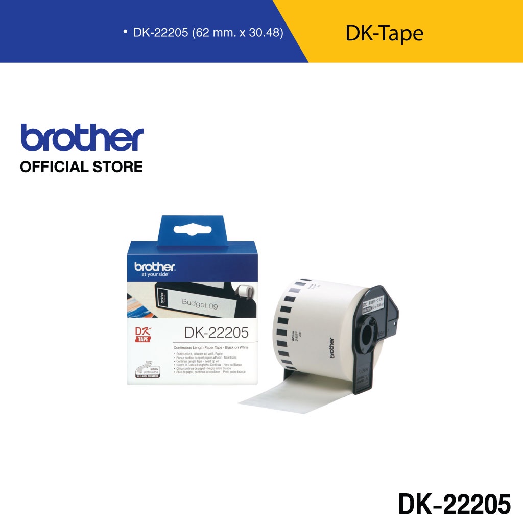 Brother DK TAPE ม้วนเทปยาวต่อเนื่อง สติ๊กเกอร์ลาเบลกระดาษความร้อน/ฟิล์ม | สำหรับ QL-800 / QL-820NWB 