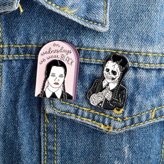 Movie Wednesday Addams Family Brooch Skull Black Badge Lapel Pin Kids Xmas Gifts