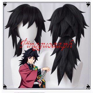 【Manmei】Manmei Tomioka Giyuu Cosplay Demon Slayer Cosplay Kimetsu No Yaiba Cosplay Black Wig Anime Cosplay Wig Heat Resistant Synthetic Wigs