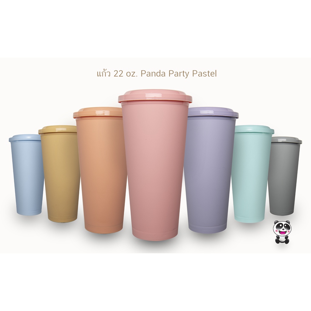 (แพ็ค20ชิ้น)แก้ว 22 oz. แพนด้า ปาร์ตี้ พาสเทล พร้อมฝา 90 มิล