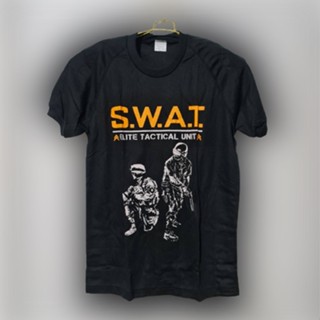 เสื้อทหาร  แขนสั้น สีดำ สกรีนโลโก้ SWAT