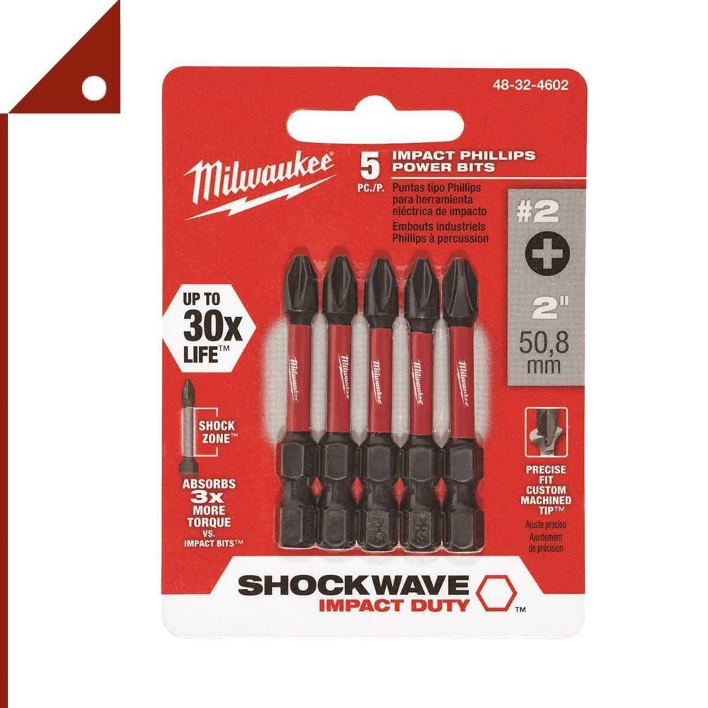 MILWAUKEE'S : MWK48-32-4602* ชุดดอกไขควง Phillips 2 inch Power Bits, 5-pk