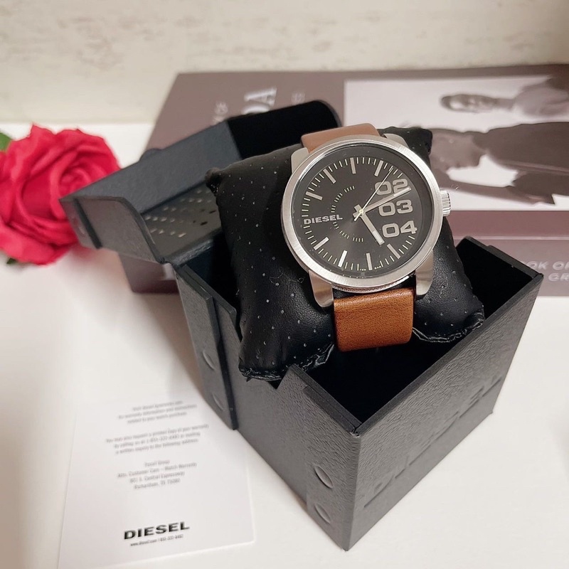 นาฬิกา Diesel Black Dial Tan Leather Strap Men's Watch ของแท้