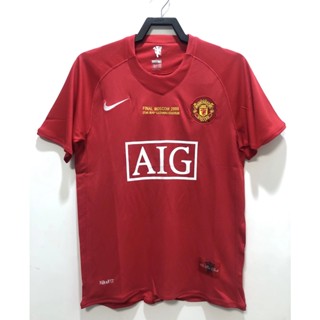 เสื้อกีฬาแขนสั้น ลายทีมฟุตบอล Manchester United 08 Champions League edition สไตล์วินเทจ ไซซ์ S-XXL