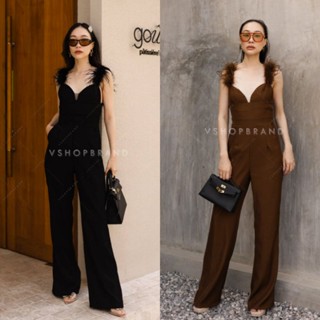 จั๊มสูทขายาวสายเดี่ยว แต่งขนนก VSHOP​