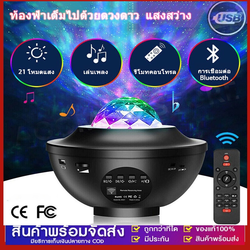 โคมไฟดาว Night Light โคมไฟโปรเจคเตอร์ พร้อมลำโพงบลูทูธ ไฟแต่งห้อง sky projector ไฟตกแต่งห้อง โคมไฟดาว ไฟตกแต่งห้องนอน