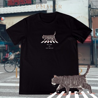 🐱เสื้อยืดสกรีนลายแมวเดิน(walk slowly but never walk back.)🐱เสื้อยืดผ้าคอตตอน 💯 นุ่ม ใส่สบาย