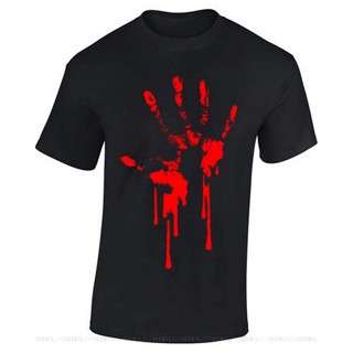 เสื้อยืดผ้าฝ้ายพรีเมี่ยม เสื้อยืดลําลอง ผ้าฝ้าย แขนสั้น คอกลม พิมพ์ลาย BLOOD HAND PRINT สไตล์โกธิค สําหรับผู้ชาย MDhdaf3