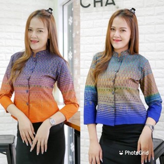 เสื้อจิตรลดางานเสื้อแขนสามส่วนผ้าทอลพบุรีพิมพ์ลาย ทรงนี้ สวย สุภาพเรียบร้อย ใส่ทำงาน  ใส่เที่ยว แขน4ส่วน กระดุมปั้ม