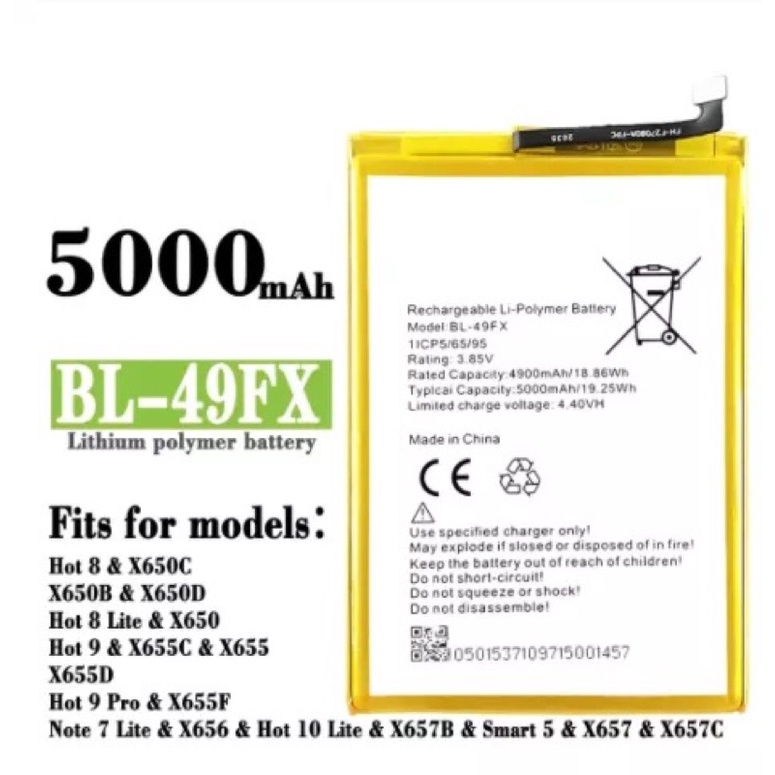 1X5000MAh 19.25Wh แบตเตอรี่สำหรับ Infinix Hot 8 X650 X650B ร้อน9 X655 X656หมายเหตุ7 Lite CD6 CD7 KD8
