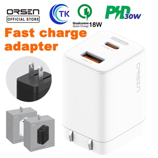 "NEW" ORSEN C10 หัวอะแดปเตอร์แบบชาร์จไว 30W Max USB &amp; TYPE-C dual output หัวชาร์จเร็ว พร้อมส่ง