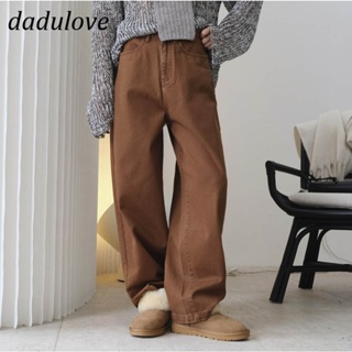 DaDulove💕 New Korean Version of Ins Brown Jeans Loose High Waist Wide Leg Pants Fashion Large Size Straight Pants