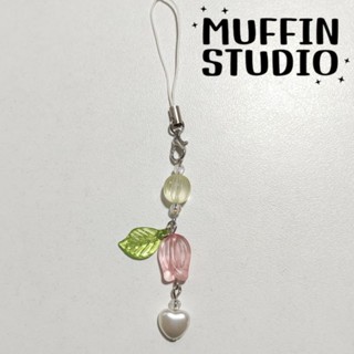 Tulip 🌷 Collection Keychain พวงกุญแจลูกปัด สายห้อยโทรศัพท์ รุ่นหัวใจมุก ลูกปัดทิวลิปกลาง