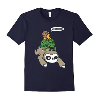 เสื้อยืด ผ้าฝ้าย พิมพ์ลาย Sloth Turtle And Snail Piggyback สําหรับผู้ชาย