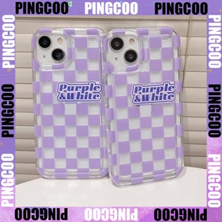 PingCoo - Case For iPhone 14 13 12 11 Plus Pro Max XR TPU Soft Jelly Airbag Case Purple White Checkerboard Camera Protection Shockproof Back Cover