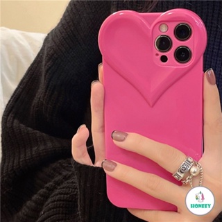 เคสโทรศัพท์มือถือ TPU นิ่ม หนา กันกระแทก ป้องกันเลนส์กล้อง 3D สีแดงกุหลาบ สําหรับ IPhone 14 Pro Max 14 13 12 11 Pro Max 14 Plus